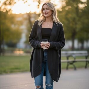 Sarah Pacini Merino Wool Cardigan Made In Italy Women's Gray Wool Sweater